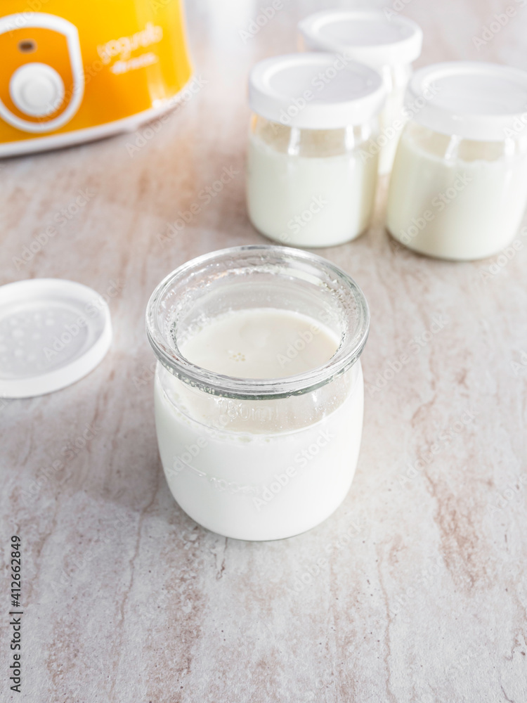 Homemade yogurt jar with yogurt maker Homemade yogurt jar with yogurt maker