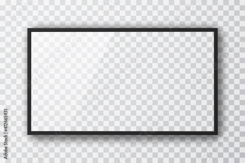 Realistic television screen on transparent background. Mockup of computer monitor display. 3d TV led monitor. Vector illustration