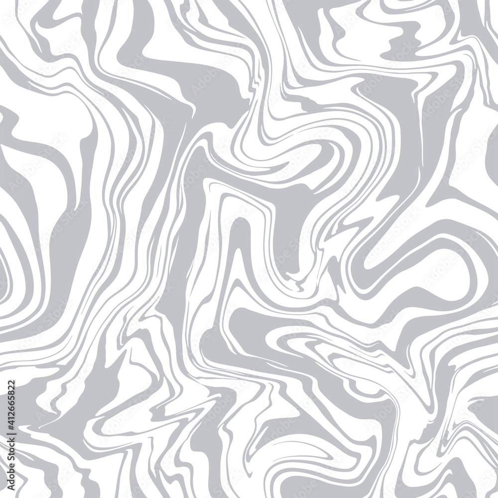 Vector seamless pattern. Abstract marble texture. Creative monochrome background with liquid blots. Decorative design with marbling effect. Can be used as swatch for illustrator.