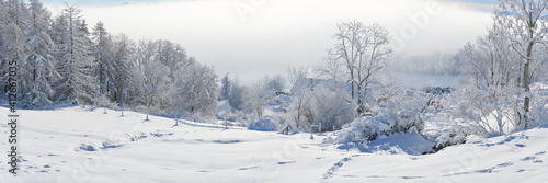 Panoramic winter scene at Gleize Pass in Champsaur with fresh snow. Hautes-Alpes, European Alps, France © Francois Roux