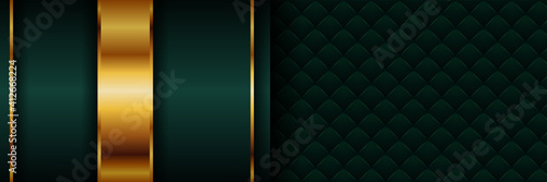 Abstract polygonal modern luxury green and gold design background . Metallic glowing golden lines with dark combine overlap layer textured for presentation banner cover web flyer card poster wallpaper