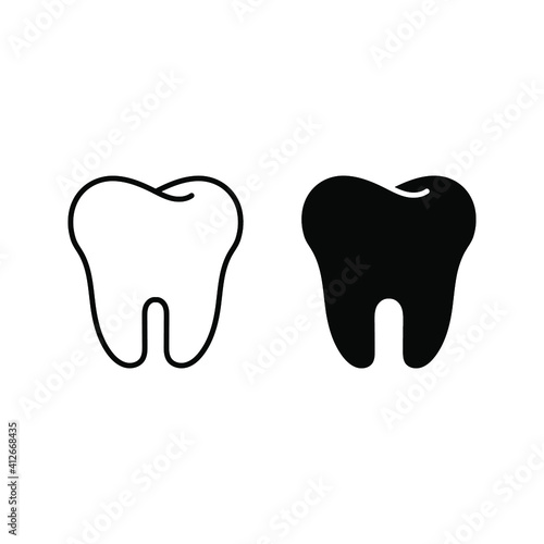 Collection of tooth icon in flat design. Color editable on white background