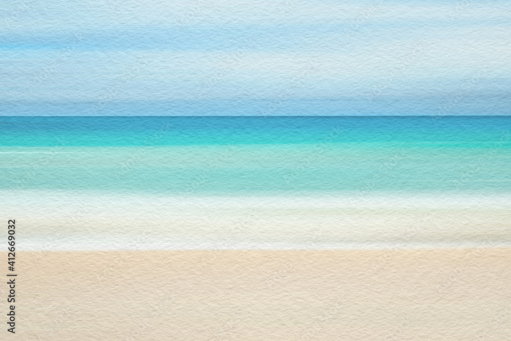 Sea and sandy beach abstract watercolour paint on texture paper background - obrazy, fototapety, plakaty 