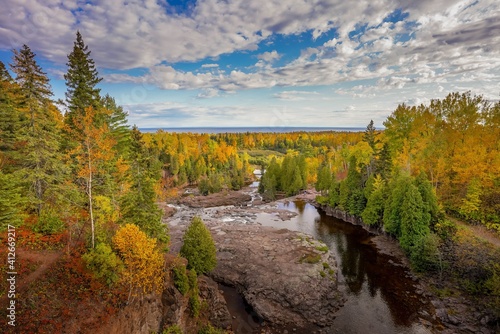 Spectacular view of Gooseberry Falls in Autumn