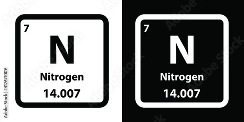 N Nitrogen chemical element icon. The chemical element of the periodic table. Sign with atomic number. 