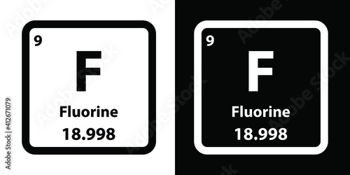 F	Fluorine chemical element icon. The chemical element of the periodic table. Sign with atomic number. 