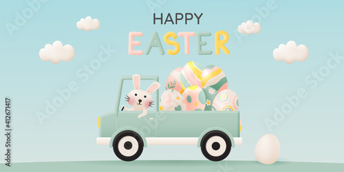 Happy easter day with cute rabbit © pickbiz