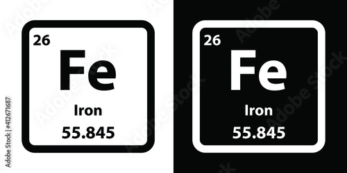 Fe	Iron chemical element icon. The chemical element of the periodic table. Sign with atomic number. 