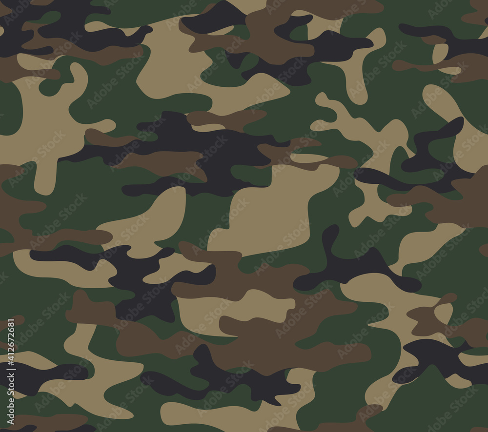 Fototapeta premium Dark green military camouflage trendy background, woodland texture. Ornament