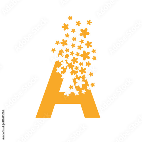 The letter A dissolves into a cloud of flowers