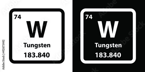 W	Tungsten chemical element icon. The chemical element of the periodic table. Sign with atomic number. 
