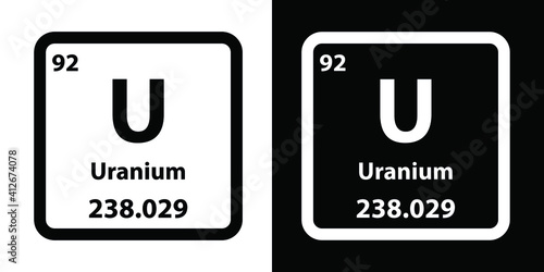 U	Uranium chemical element icon. The chemical element of the periodic table. Sign with atomic number. 