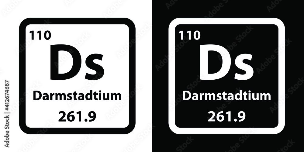 Ds Darmstadtium chemical element icon. The chemical element of the periodic table. Sign with atomic number. Ds Darmstadtium chemical element icon. The chemical element of the periodic table. Sign with atomic number.