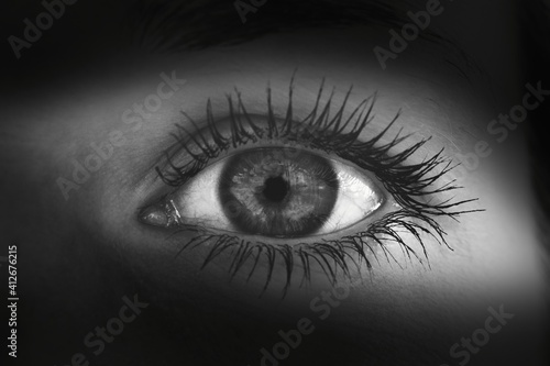 Black and white photography of beautiful woman eye