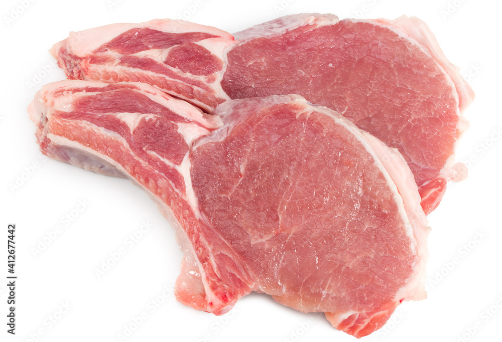 raw pork meat isolated on white background. clipping path