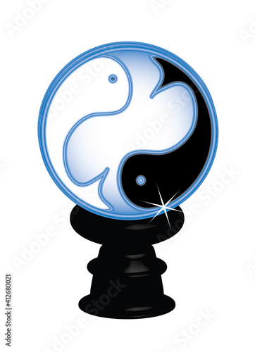 Object with a paperweight with the sign of the moon with fish. The paperweight is generated from a manual stroke to 3D for your choice of color changes in vector format.
