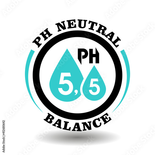 PH neutral vector stamp for cosmetics packaging symbol. Round drop icon with 5,5 acidic balance of health skin