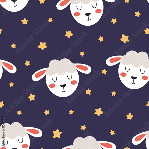 cartoon animal seamless pattern with face lamb