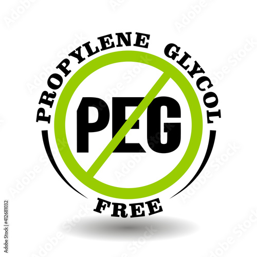 Prohibited vector stamp Propylene glycol free for bio packaging label. Round sign No PEG in healthy products logo, bio chemicals icon, organic cosmetics pictogram, natural medical farmacy marking