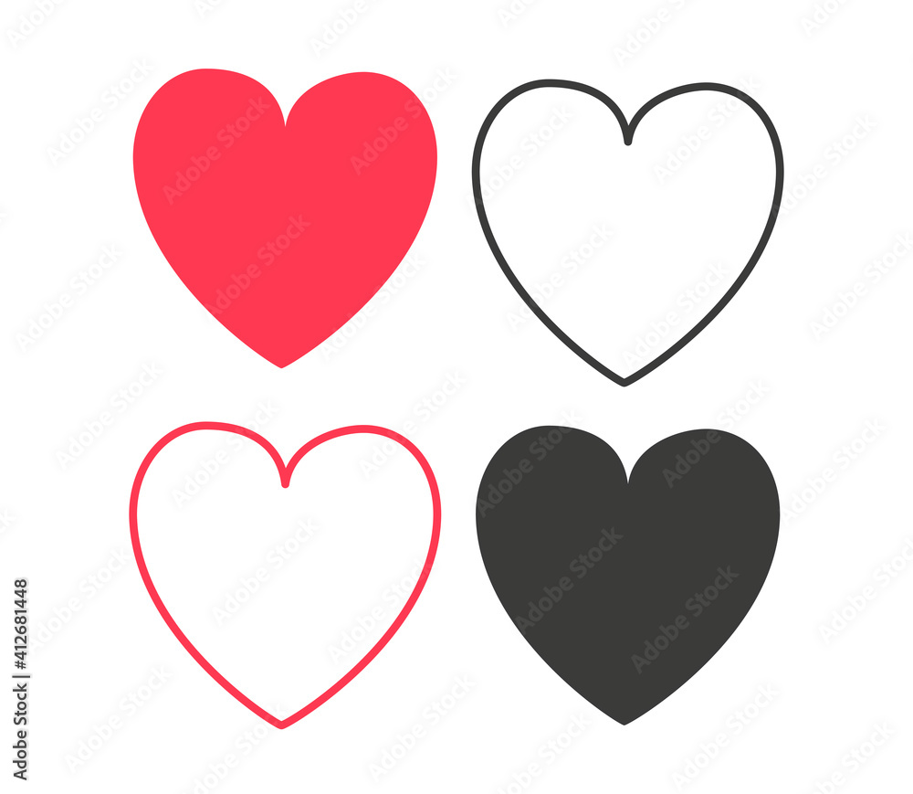 Collection of heart illustrations, set of love symbols, love symbol. Flat vector illustration