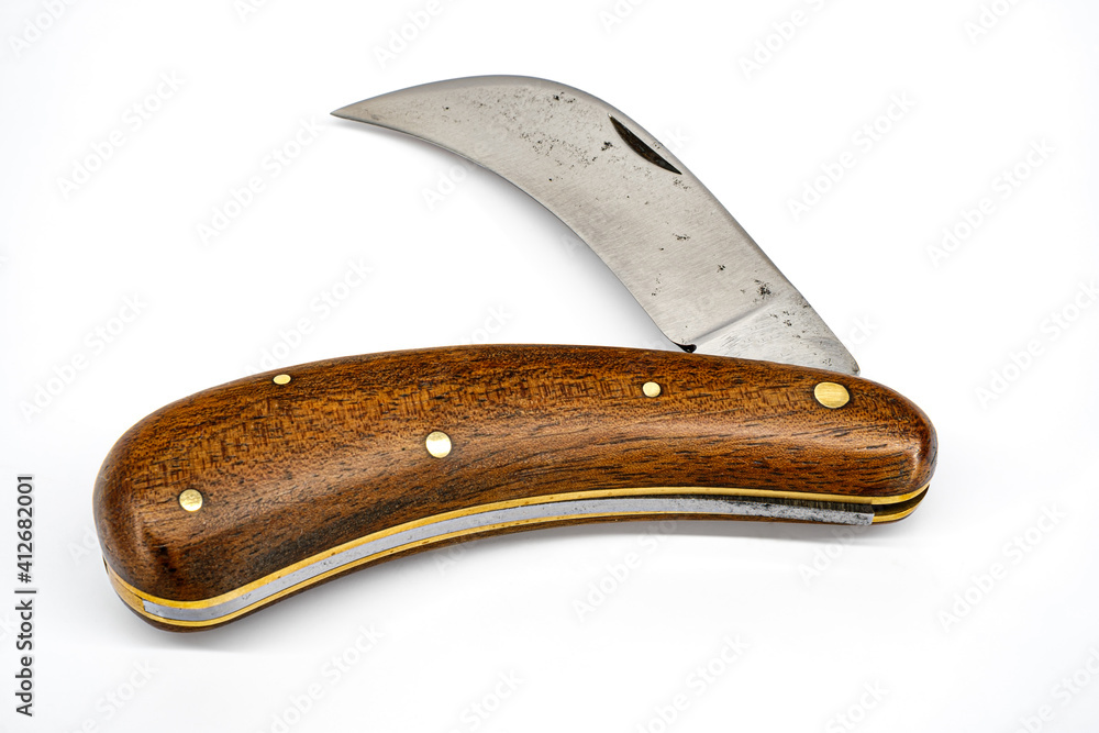 folding pruning knife with curved long blade