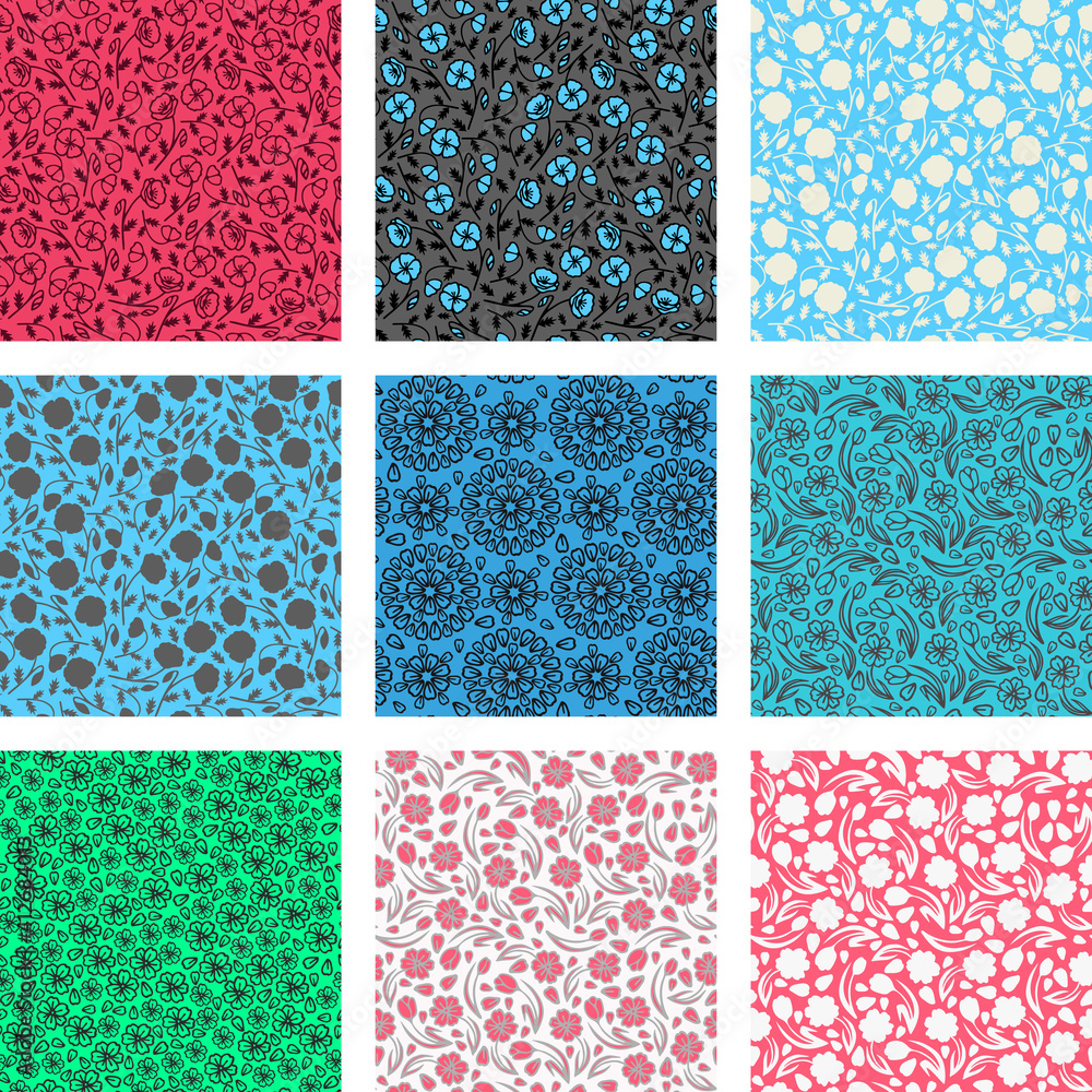 Cute flower seamless pattern. Collection. Cute flower seamless pattern. Collection.