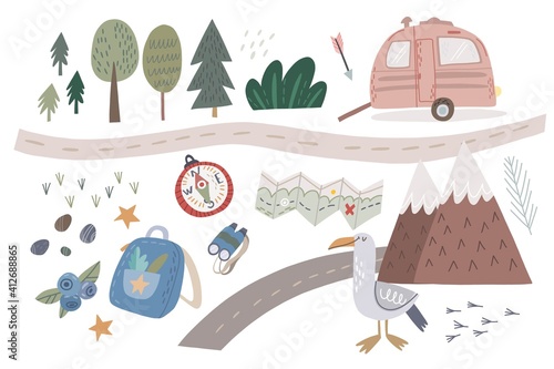 Vector Set of elements for camping design.