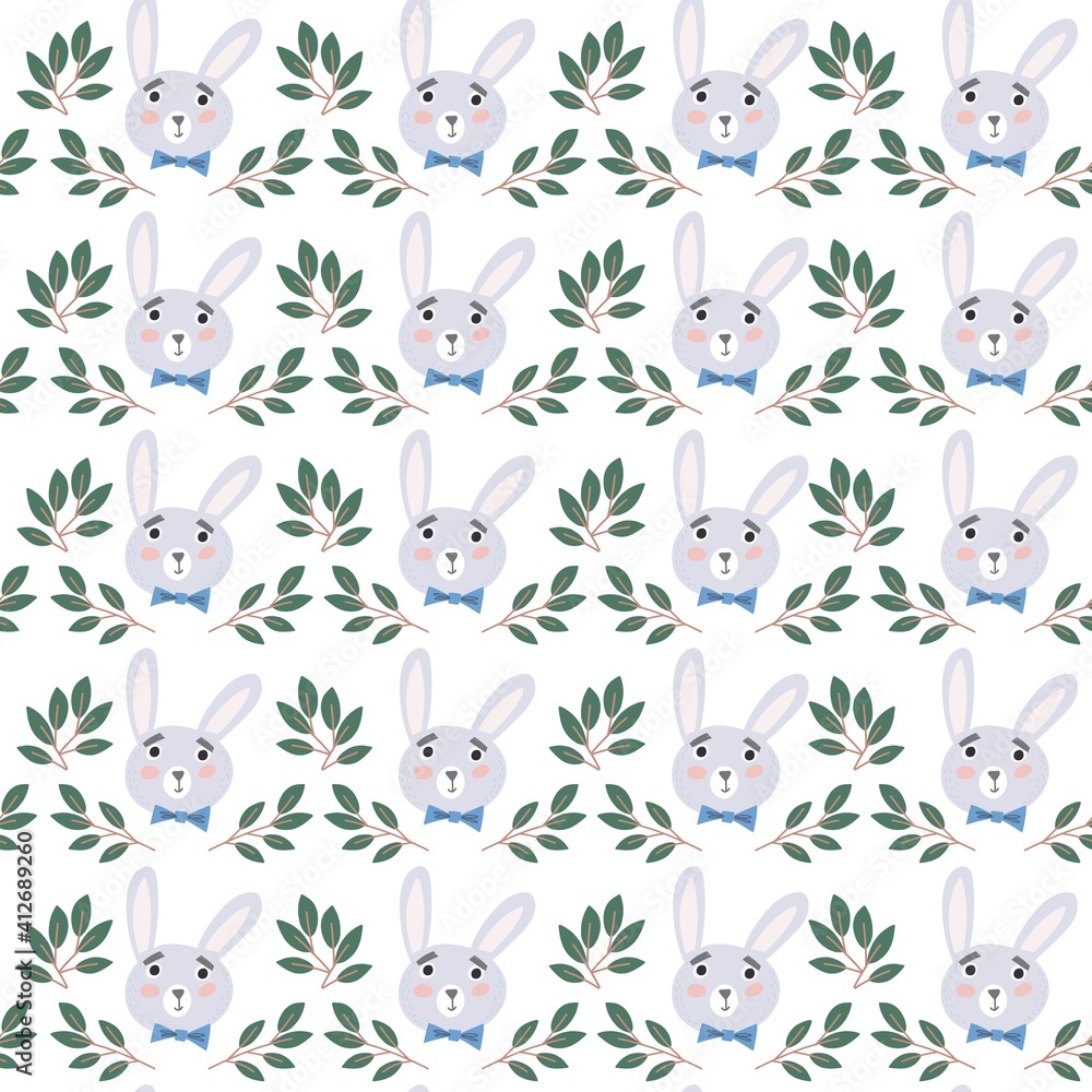 Fototapeta premium Cute Vector Seamless Pattern of adorable Rabbits.