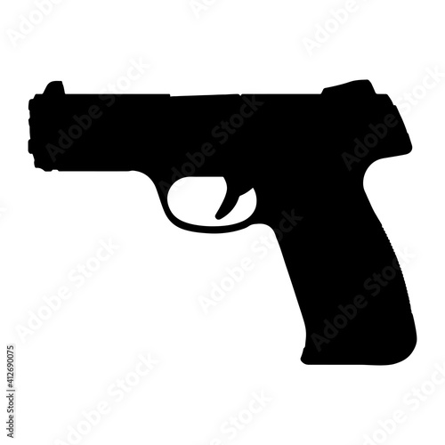 Gun silhouette icon. Black handgun symbol. Vector shape isolated on white.