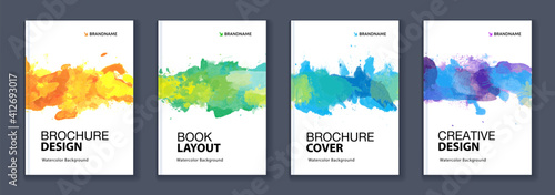 Watercolor A4 booklet colourful cover bundle set	with paint splash photo