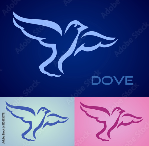 Flying Dove abstract Logo vector design element template  Flat style  Creative concept logotype Travel Company  Vector illustration