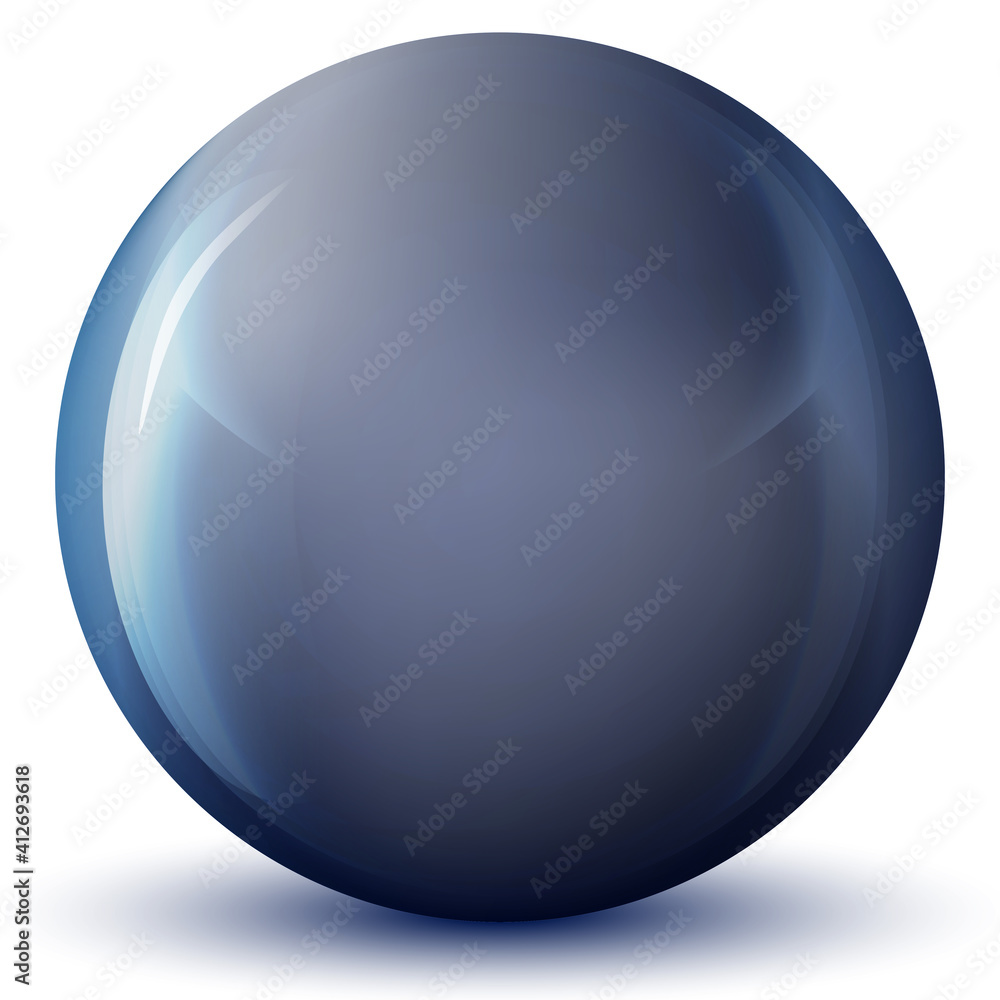 Glass blue ball or precious pearl. Glossy realistic ball, 3D abstract vector illustration highlighted on a white background. Big metal bubble with shadow. Glass blue ball or precious pearl. Glossy realistic ball, 3D abstract vector illustration highlighted on a white background. Big metal bubble with shadow.