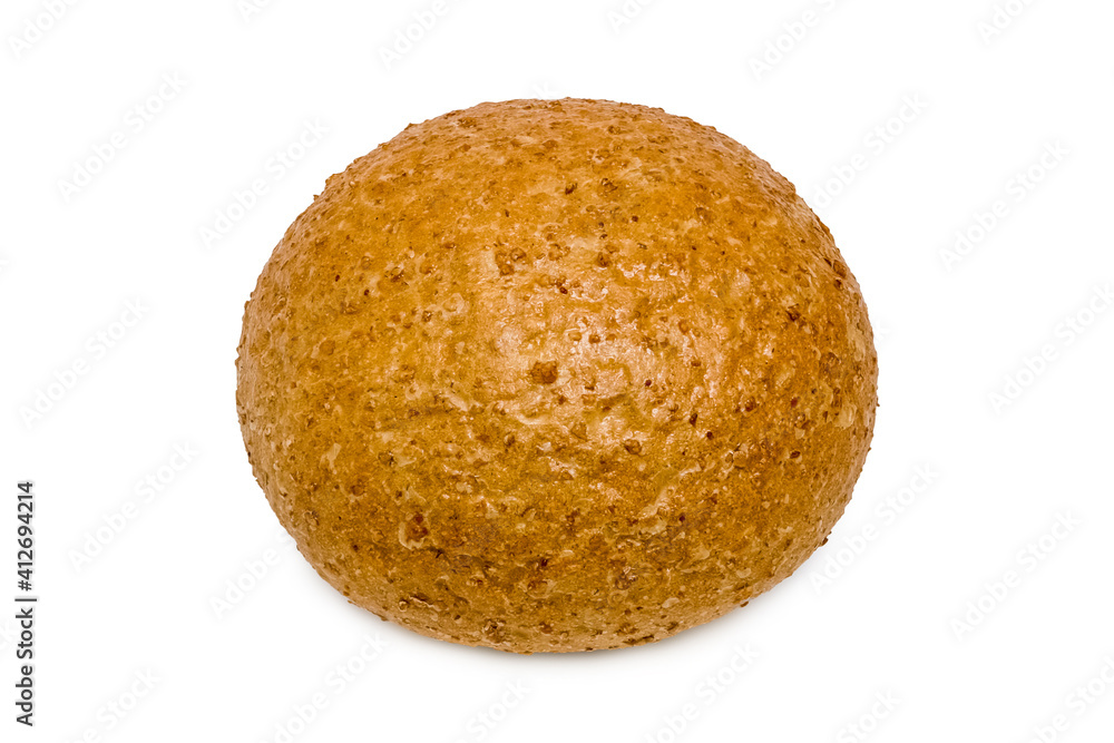 Freshly baked wheat bread. Isolated object on white background. Healthy baked bread. Whole bread on white