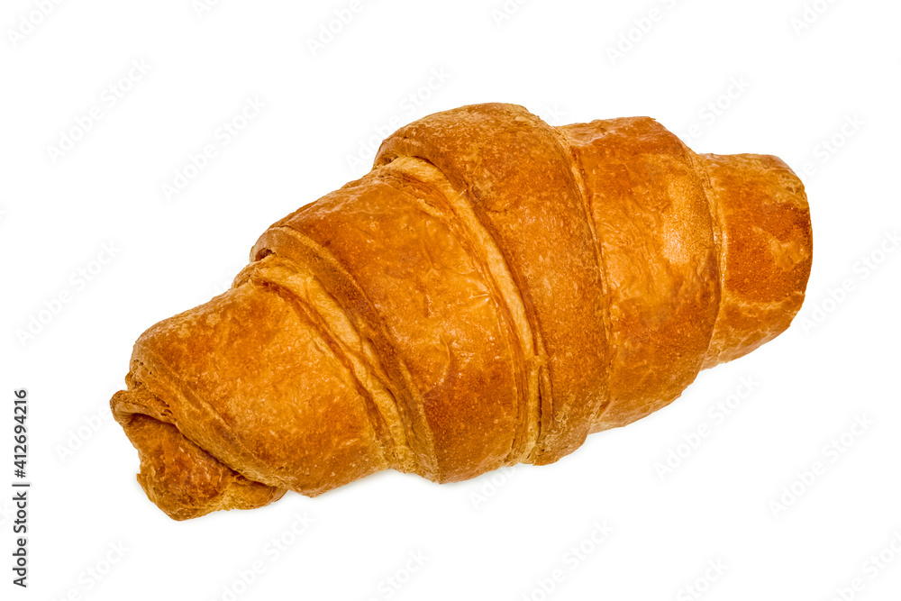 Sweet pastries. Croissant. Isolated object on a white background. Healthy baked bread. One piece of bread on white