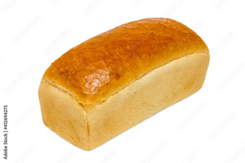 Freshly baked wheat bread. Isolated object on white background. Healthy baked bread. Whole bread on white