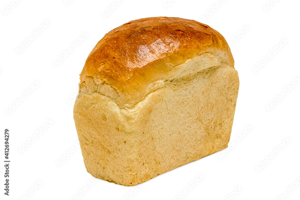 Freshly baked wheat bread. Isolated object on white background. Healthy baked bread. Whole bread on white