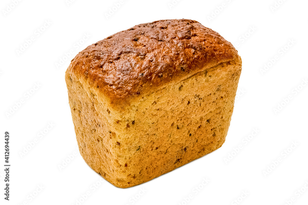 Freshly baked wheat bread. Isolated object on white background. Healthy baked bread. Whole bread on white Freshly baked wheat bread. Isolated object on white background. Healthy baked bread. Whole bread on white