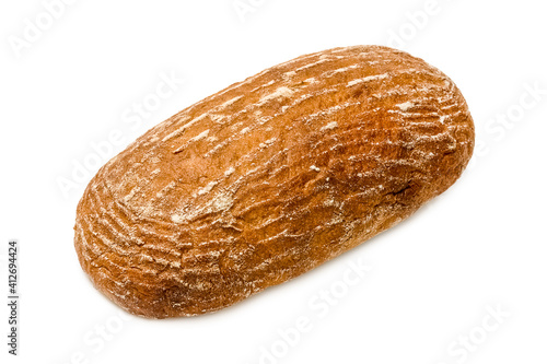 Obraz na płótnie Freshly baked rye bread. Isolated object on a white background. Healthy baked bread. One piece of bread on white w salonie