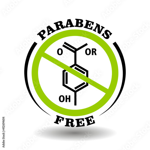 Prohibited vector stamp Parabens free for natural packaging. Round sign No paraben additives in healthy organic products