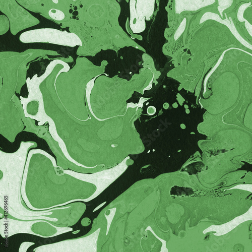 Green luxury marble ink texture on watercolor paper background. Marble stone image. Bath bomb effect. Psychedelic biomorphic art.