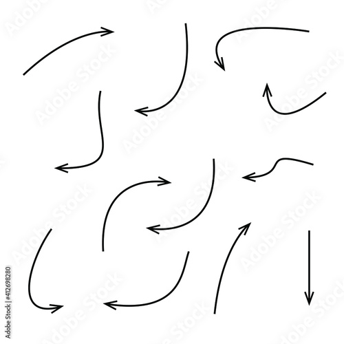 Set of rough hand drawn, handmade elements arrows, waypoints isolated on white background EPS Vector
