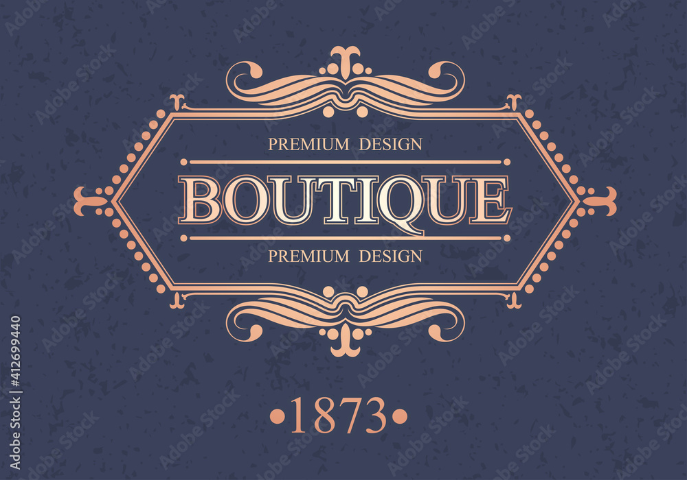 Boutique calligraphic border, Luxurious retro сalligraphic template vector flourishes border,  Decorations elegant royal lines, Boutique brand, wedding shop, hotel sign, Vector illustration