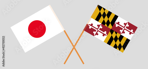 Crossed flags of Japan and the State of Maryland