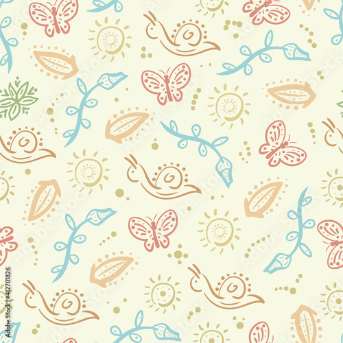 Snails and flowers seamless pattern © NumediaPhoto