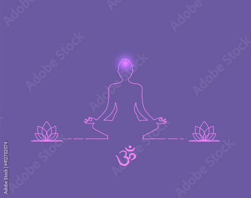 Design of a woman's silhouette in meditation position (Padmasana Lotus), in a minimalistic linear style
