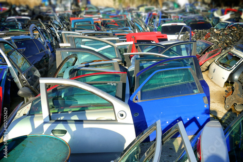Broken car doors for spare use abandoned