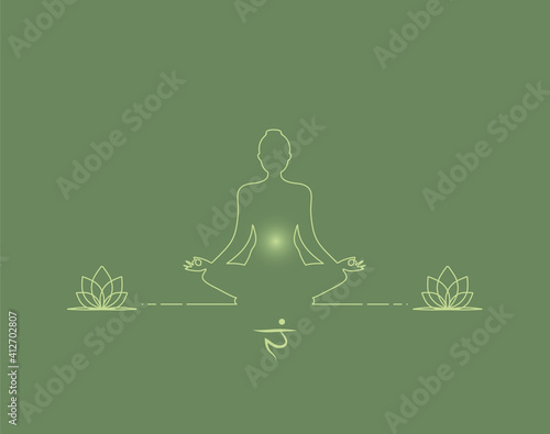Design of a woman's silhouette in meditation position (Padmasana Lotus), in a minimalistic linear style