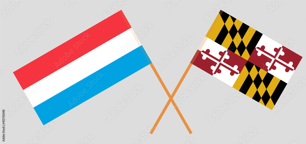 Crossed flags of Luxembourg and the State of Maryland