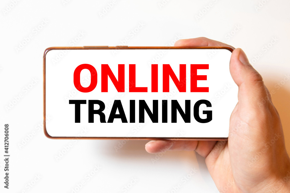 Hands holding smartphone online training Hands holding smartphone online training