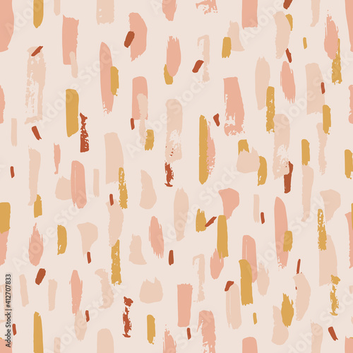 Hand drawn modern pattern of brush stroke. Vector seamless pattern texture shapes. Abstract background in boho color.